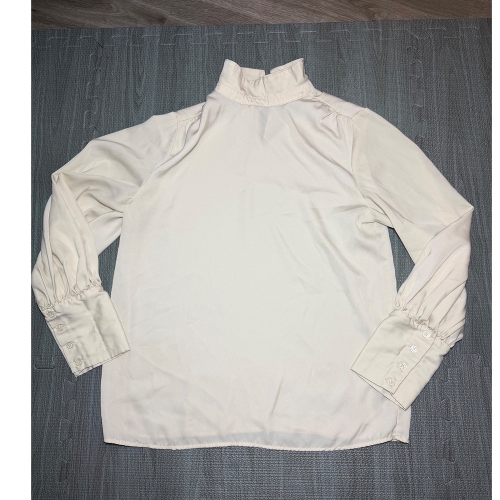Who What‎ Wear Cream High Neck Ruffle Victorian Blouse XS Long Puff Sleeve Top